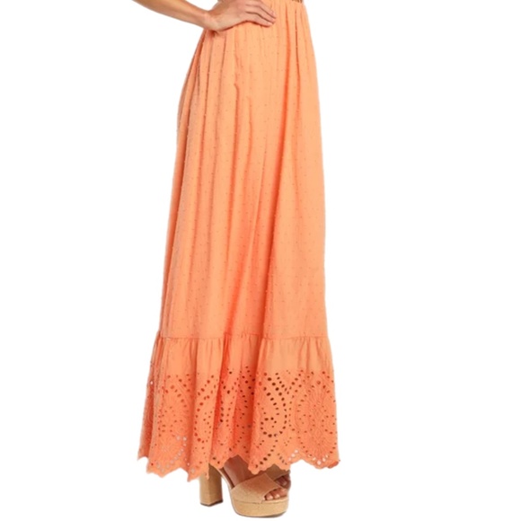 Lulus Simply Effortless Peach Swiss Dot Maxi sz sm - Picture 4 of 10